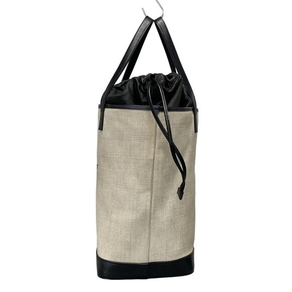 Auth SAINT LAURENT PARIS Teddy 551595 Cream Black Linen Canvas Leather Tote Bag - Picture 4 of 16